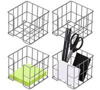 CBWERBB 4pcs Memo Note Holder,3.74x3.74inch Cube Memo Pad Holder Note Block Dispenser,Metal Mesh Desk Organizer for Notepad Pen Pencil,Ideal for Home or Office Supply(Black)