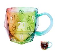 CBWERBB Colorful Dice Mug,11.8oz Polyhedral Dice Coffee Cup with Handle,Transparent Creative Glass Mug Ribbed Glass Cup for Party Board Games Enthusiasts