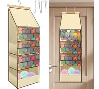 CBWERBB Hanging Yarn Storage Organiser,Large Capacity Over Door Yarn Storage Bag with 4 Clear Zipper Compartment and 3 Side Pocket,Beige Knitting Organiser for Crochet Lovers