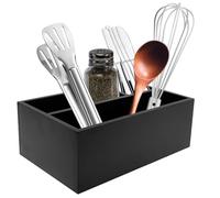 CBWERBB Kitchen Utensils Holder, Kitchen Cooking Utensil Organizer with 4 Compartment, Farmhouse Utensil Organiser Cutlery Caddy, Multipurpose Wooden Cooking Tools Storage for Countertop