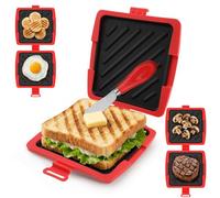 CBWERBB Microwave Toastie Maker,Detachable Non-Stick Microwave Toastie Sandwich Maker with Butter Knife,Reusable Jaffle Maker Tray,Easy Clean Kitchen Gadget for Crispy Sandwiches (Red)