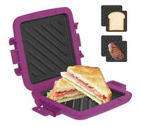 CBWERBB Microwave Toastie Maker,Microwave Toastie Sandwich Maker,Thicken Silicone Microwaveable Cookware, Heatwave Technology Non-Stick Plates Wireless for Cooking Delicious Crispy Sandwiches(Purple)