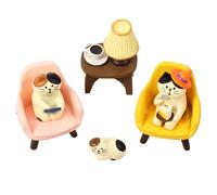 CBWERBB Mini Cat Frog Figurines,Cute Miniature Resin Frog Cat Statues DIY Desk Ornament with Mini Sofa and Coffee Table,Small Desk Decoration Accessories for Home Office Bookshelf Fairy Garden Decor