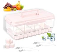 CBWERBB Portable Container with Ice Pack,4 Compartment Divided Serving Tray Food Snack Container Box with Lid and Handle,Cooling Travel Charcuterie Boxes for Fruits,Veggies,Snacks(Pink)
