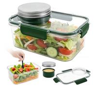 CBWERBB Salad Pod Container,27oz/800ml Rectangular Salad Jar with Dressing Pot,Portable Transparent Salads Pod Mason Jar with Lid for Home Preparation Fitness Life and Picnic(Green-Rectangular)