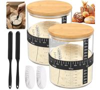 CBWERBB Sourdough Starter Jar Kit,1500ml/51oz Wide Mouth Glass Sourdough Bread Baking Container with Bamboo Lid,Date Marked Feeding Band,Thermometer Strip,Silicone Scraper & Cloth Cover for Home Use