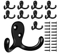 10 Pack Coat Hooks,Wall Hooks,Heavy Duty Double Prong Coat Hooks Wall Mounted, Coat Hooks for Wall Hooks for Hanging with 20 Screws Black Hooks for Hanging Coat,Bag,Scarf,Towel,Hat,Key,Cup(Black)