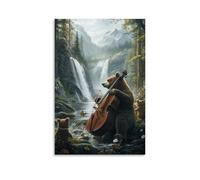 CBWVUWHJW A Bear Musician Playing Cello near A Waterfall Surrounded by Forest Friends Fashionable Wall Decor - Hanging Art Poster And Mural16x24inch(40x60cm)
