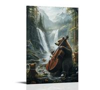CBWVUWHJW A Bear Musician Playing Cello near A Waterfall Surrounded by Forest Friends Fashionable Wall Decor - Hanging Art Poster And Mural16x24inch(40x60cm)