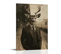 CBWVUWHJW A Deer in Suit And Tie Waiting at An Old Train Station, Postcard-toned Background Fashionable Wall Decor - Hanging Art Poster And Mural24x36inch(60x90cm)