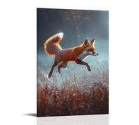 CBWVUWHJW A Fiery Red Fox Sprinting through Invisible Fields, Its Silhouette Glowing on A Pale Misty Blue Canvas. Fashionable Wall Decor - Hanging Art Poster And Mural24x36inch(60x90cm)