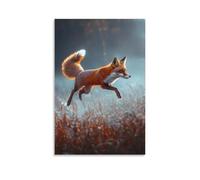 CBWVUWHJW A Fiery Red Fox Sprinting through Invisible Fields, Its Silhouette Glowing on A Pale Misty Blue Canvas. Fashionable Wall Decor - Hanging Art Poster And Mural08x12inch(20x30cm)