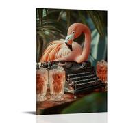 CBWVUWHJW A Flamingo Typing A Novel on An Old Typewriter, Surrounded by Glasses of Iced Tea Fashionable Wall Decor - Hanging Art Poster And Mural08x12inch(20x30cm)