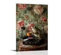 CBWVUWHJW A Frog Sipping Tea Beside An Old Record Player, Surrounded by Flowered Wallpaper Fashionable Wall Decor - Hanging Art Poster And Mural16x24inch(40x60cm)