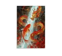 CBWVUWHJW A Koi Fish Surges Against The Current through A Waterfall, Scales Sparking, with A Dragon's Shadow Hidden in The Mist Fashionable Wall Decor - Hanging Art Poster And Mural24x36inch(60x90cm)