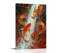 CBWVUWHJW A Koi Fish Surges Against The Current through A Waterfall, Scales Sparking, with A Dragon's Shadow Hidden in The Mist Fashionable Wall Decor - Hanging Art Poster And Mural16x24inch(40x60cm)