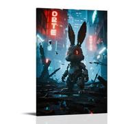 CBWVUWHJW A Mecha Rabbit Stands on Ruins, Sharp-eyed, with Broken Urban Neon in The Background Fashionable Wall Decor - Hanging Art Poster And Mural08x12inch(20x30cm)