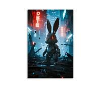 CBWVUWHJW A Mecha Rabbit Stands on Ruins, Sharp-eyed, with Broken Urban Neon in The Background Fashionable Wall Decor - Hanging Art Poster And Mural12x18inch(30x45cm)