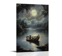 CBWVUWHJW A Mouse Rowing A Walnut Shell Boat on A Shimmering Silver River with Moonlight Overhead Fashionable Wall Decor - Hanging Art Poster And Mural20x30inch(50x75cm)