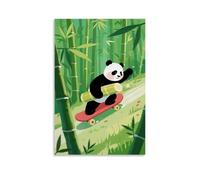 CBWVUWHJW A Panda on A Skateboard Rushing Down A Bamboo Forest Slope, The Bamboo Shoot in Its Arms Wobbling Fashionable Wall Decor - Hanging Art Poster And Mural08x12inch(20x30cm)