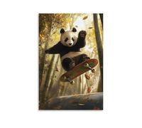 CBWVUWHJW A Panda Practices Tricks in A Bamboo Forest Skatepark, Leaves Floating in The Air. Fashionable Wall Decor - Hanging Art Poster And Mural20x30inch(50x75cm)