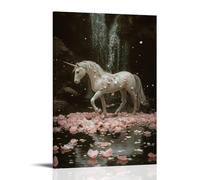 CBWVUWHJW A Pearl Unicorn Stepping Across Floating Petals on An Invisible Lake Fashionable Wall Decor - Hanging Art Poster And Mural08x12inch(20x30cm)