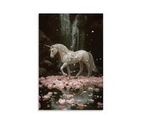 CBWVUWHJW A Pearl Unicorn Stepping Across Floating Petals on An Invisible Lake Fashionable Wall Decor - Hanging Art Poster And Mural16x24inch(40x60cm)