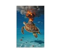 CBWVUWHJW A Sea Turtle Carrying A Coral Island, Slowly Sinking Into The Deep Sea, with A Volcano Erupting on Its Back Fashionable Wall Decor - Hanging Art Poster And Mural16x24inch(40x60cm)