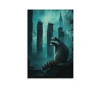 CBWVUWHJW A Silent Raccoon Exploring Forgotten Ruins Under A Ghostly Teal Sky Heavy with Invisible Memories. Fashionable Wall Decor - Hanging Art Poster And Mural16x24inch(40x60cm)