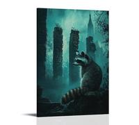 CBWVUWHJW A Silent Raccoon Exploring Forgotten Ruins Under A Ghostly Teal Sky Heavy with Invisible Memories. Fashionable Wall Decor - Hanging Art Poster And Mural08x12inch(20x30cm)