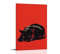 CBWVUWHJW A Sleek Black Panther Curled Gracefully on A Bold Red Backdrop, Its Eyes Glowing Like Embers in A Sea of Minimalism. Fashionable Wall Decor - Hanging Art Poster And Mural24x36inch(60x90cm)