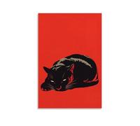 CBWVUWHJW A Sleek Black Panther Curled Gracefully on A Bold Red Backdrop, Its Eyes Glowing Like Embers in A Sea of Minimalism. Fashionable Wall Decor - Hanging Art Poster And Mural20x30inch(50x75cm)
