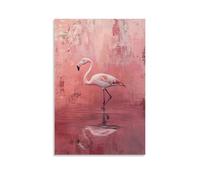 CBWVUWHJW A Solitary Flamingo Wading Quietly through Unseen Waters, Reflection Dissolving Into A Dusty Pink Field. Fashionable Wall Decor - Hanging Art Poster And Mural20x30inch(50x75cm)