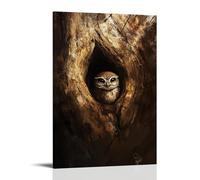 CBWVUWHJW A Tiny Owl Peeking from The Hollow of An Ancient Tree, Framed by Earthy Brown Brushstrokes. Fashionable Wall Decor - Hanging Art Poster And Mural24x36inch(60x90cm)