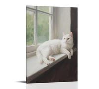 CBWVUWHJW A White Cat Lies on The Windowsill, Paw over The Edge Fashionable Wall Decor - Hanging Art Poster And Mural08x12inch(20x30cm)
