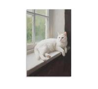 CBWVUWHJW A White Cat Lies on The Windowsill, Paw over The Edge Fashionable Wall Decor - Hanging Art Poster And Mural08x12inch(20x30cm)