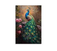 CBWVUWHJW Animal Oil Painting - Colorful Peacock Displaying Vibrant Feathers in Lush Garden Setting Fashionable Wall Decor - Hanging Art Poster And Mural20x30inch(50x75cm)