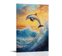 CBWVUWHJW Animal Oil Painting - Graceful Dolphin Leaping Through Turquoise Waves at Sunset Fashionable Wall Decor - Hanging Art Poster And Mural20x30inch(50x75cm)