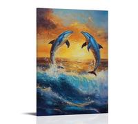 CBWVUWHJW Animal Oil Painting - Graceful Dolphins at Sunset- Playful Marine Creatures Leaping Through Waves in Warm Ocean Hues Fashionable Wall Decor - Hanging Art Poster And Mural08x12inch(20x30cm)