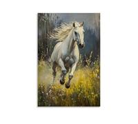 CBWVUWHJW Animal Oil Painting - Graceful White Stallion Galloping Through Misty Morning Meadow Fashionable Wall Decor - Hanging Art Poster And Mural08x12inch(20x30cm)
