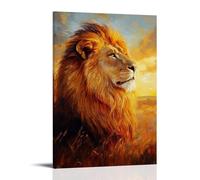CBWVUWHJW Animal Oil Painting - Majestic Lion in Golden Savannah Light at Sunset with Flowing Mane Fashionable Wall Decor - Hanging Art Poster And Mural20x30inch(50x75cm)