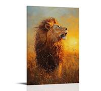 CBWVUWHJW Animal Oil Painting - Majestic Lion in Golden Savannah Light, Roaring with Power And Grace Under The Setting Sun Fashionable Wall Decor - Hanging Art Poster And Mural20x30inch(50x75cm)
