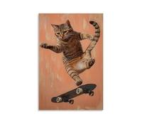 CBWVUWHJW Animal Oil Painting of A Cat Mid-kickflip on A Skateboard, Tail Trailing Motion over A Faded Apricot Backdrop. Fashionable Wall Decor - Hanging Art Poster And Mural08x12inch(20x30cm)