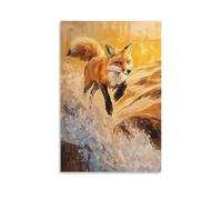 CBWVUWHJW Animal Oil Painting of A Fox Carving Tight Turns Down Sunlit Dunes, Riding Smoothly Across A Sunset-ochre Sea. Fashionable Wall Decor - Hanging Art Poster And Mural20x30inch(50x75cm)