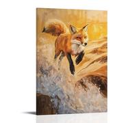 CBWVUWHJW Animal Oil Painting of A Fox Carving Tight Turns Down Sunlit Dunes, Riding Smoothly Across A Sunset-ochre Sea. Fashionable Wall Decor - Hanging Art Poster And Mural20x30inch(50x75cm)