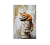 CBWVUWHJW Animal Oil Painting of A Fox Reading The Comics Page While Resting Atop A Stacked Toilet Paper Throne. Fashionable Wall Decor - Hanging Art Poster And Mural08x12inch(20x30cm)