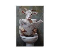 CBWVUWHJW Animal Oil Painting of A Goat Slipping Off A Toilet Seat While Flipping through A Heavy Sunday Newspaper. Fashionable Wall Decor - Hanging Art Poster And Mural12x18inch(30x45cm)