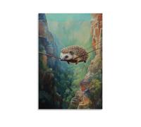 CBWVUWHJW Animal Oil Painting of A Hedgehog Zip-lining Across A Vibrant Canyon, Captured Mid-flight on A Soft Green Backdrop. Fashionable Wall Decor - Hanging Art Poster And Mural08x12inch(20x30cm)