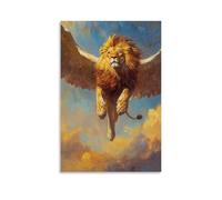 CBWVUWHJW Animal Oil Painting of A Lion Wingsuit Flying Across Savannah Skies, Sunset Brush Blending behind Golden Motion. Fashionable Wall Decor - Hanging Art Poster And Mural12x18inch(30x45cm)