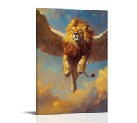 CBWVUWHJW Animal Oil Painting of A Lion Wingsuit Flying Across Savannah Skies, Sunset Brush Blending behind Golden Motion. Fashionable Wall Decor - Hanging Art Poster And Mural16x24inch(40x60cm)